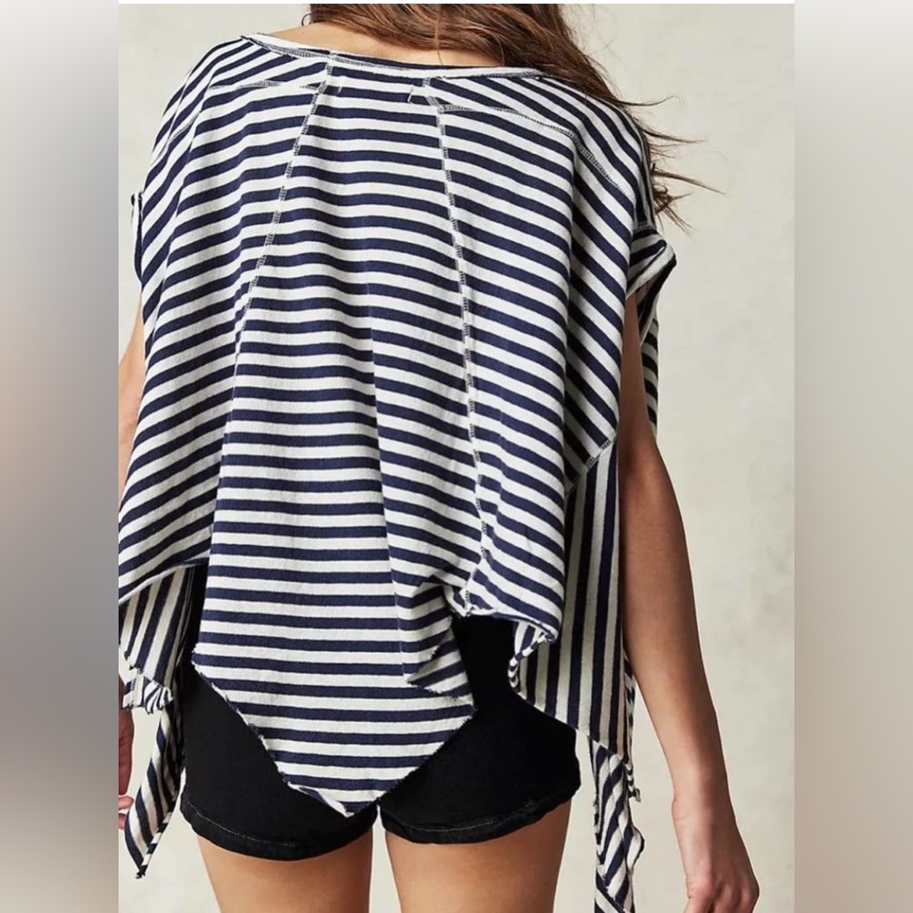 š»šFREE PEOPLE WE THE FREE Striped Angel Tee-Navy Combo-Size Medium - Picture 9 of 14
